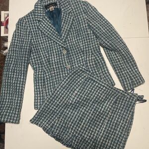 Blue Green Tweed Skirt Suit